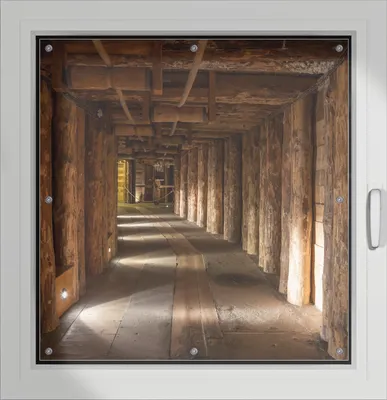 Produktbild von Wallario Lichtschutzbild, Dekorativer Sichtschutz Sonnenschutz 96 x 100 cm mit Motiv: Alter Tunnel in einer Salzmine in Polen - Verdunklung ohne Bohren