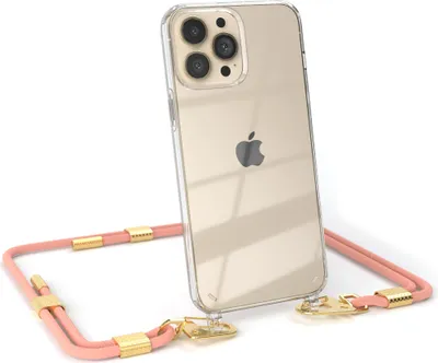 Produktbild von EAZY CASE Handykette für Apple iPhone 13 Pro Max, Transparente Silikonhülle mit Band, Clear Case, abnehmbar in  Rosa