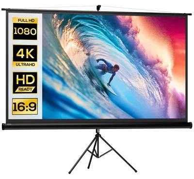 Produktbild von Beamer Leinwand mit Stativ 221 x 124 cm 100 Zoll 16:9 HD 4K Rollo-Leinwand