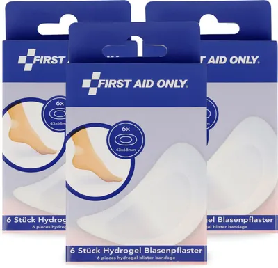 Produktbild von First Aid Only Hydrogel Blasenpflaster 6 Stück (3er-Set) | Ovale Pflaster 43 x 68 mm, transparent & wasserabweisend | schützt, kühlt und fördert die Heilung | flexible mit perfekter Anpassung | P-10070