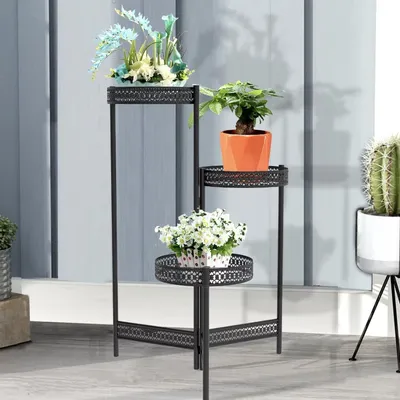 Produktbild von Pflanzenständer - Pflanzenregal - Blumentopfregal - 3 Ebenen - Klappbar - Metall - Schwarz