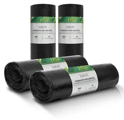 Immagine prodotto di Sacchi per rifiuti Bakoki da 380 litri - Estremamente resistenti allo strappo, extra robusti, ideali per uso domestico e giardino