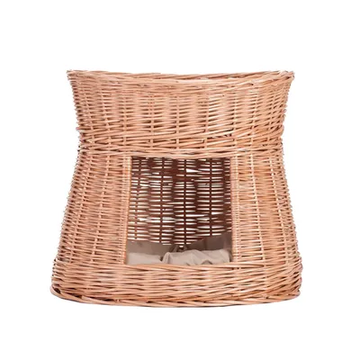 Produktbild von Ovale Katzenhütte in Naturfarbe / Katzenkorb aus Weide / Katzenturm 50X40 H45 CM