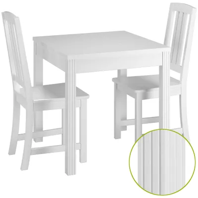 Produktbild von Schöne Essgruppe mit Tisch und 2 Stühle Kiefer Massivholz waschweiß 90.70-50 C W-Set 22