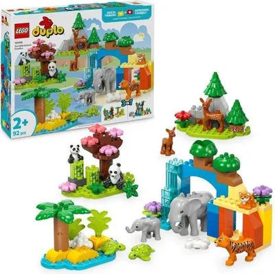 Image de LEGO DUPLO Ma ville Familles d'animaux sauvages 3-en-1, Jeu d'éveil, 10 Animaux, Tigre et Éléphant, Jouet éducatif