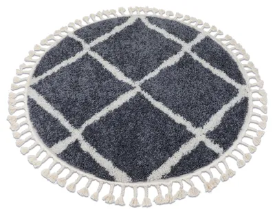 Produktbild von Teppich BERBER CROSS B5950 Kreis grau / weiß Franse berber marokkanisch shaggy Grau rund 120 cm