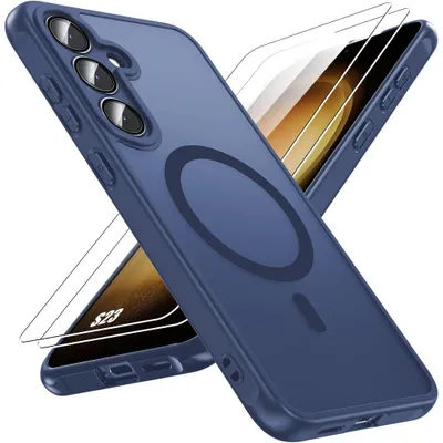 Image de Coque pour Samsung Galaxy S23, avec Cercle Magnétique Protection Caméra - Bleu Marine - 2 Vitres