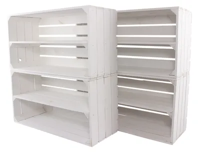 Produktbild von 6x WEIßE HOLZKISTEN / REGALBRETT / 68x40x31 cm / NEU / breites Kistenregal für Schuhe & mehr