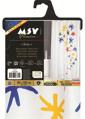 Produktbild von Cotexsa by MSV Premium Anti-Schimmel Textil Duschvorhang - Anti-Bakteriell, waschbar, 100% wasserdicht, mit 12 Duschvorhangringen - Polyester, „Orion“ Weiß Bunt 180x200cm –  Spain