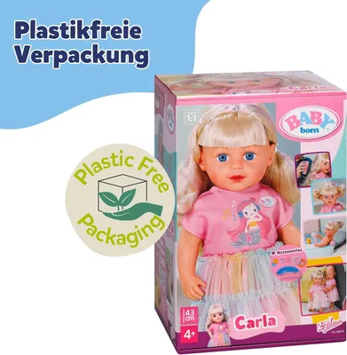 Produktbild von BABY born Carla hat langes, hochwertiges Haar und bringt 7 Accessoires zum Stylen mit.