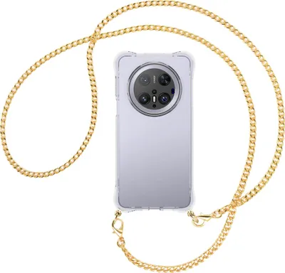 Produktbild von Handykette Backcover-Schutzhülle mit Band (Metall goldfarben) für Huawei Mate 70 Pro - goldfarbene Kette