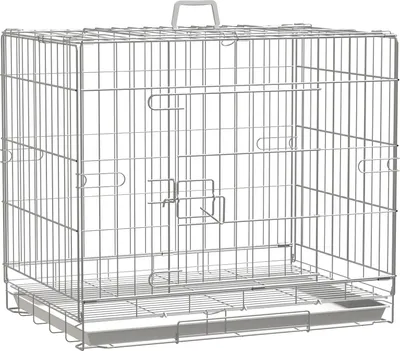 Zdjęcie produktu dla PawHut Składana klatka druciana dla psów z wyjmowaną tacą, 1 drzwi z zamkiem - 61 x 43 x 50 cm, biała