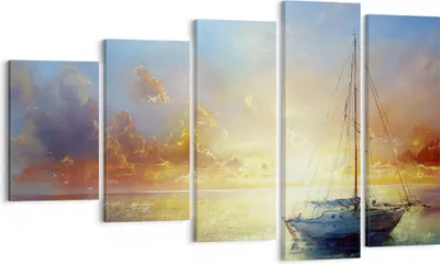 Produktbild von Bild auf Leinwand - Leinwandbild - 5 Teile - Segelboot Westen die Sonne - 100x60cm - Wand Bild - Wanddeko - Wandbilder - Leinwanddruck - Bilder - Wanddekoration - Leinwand bilder - EG100x60-4145
