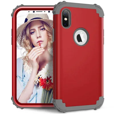 Obrázek produktu pro iPhone XS / X Pouzdro, 3 v 1 Hybridní Pevný PC TPU Silikon, Odolné proti nárazům Ochranné pouzdro pro iPhone XS / iPhone X červené