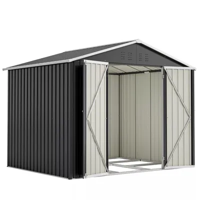 Produktbild von Geräteschuppen Gerätehaus Metall Fundament Gartenhaus Lagerschuppen mit Satteldach 9m³ Schwarz