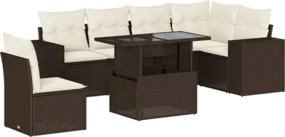 Produktbild von 7-tlg. Garten-Sofagarnitur mit Kissen Braun Poly Rattan