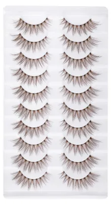 Image de 10 paires de faux cils bruns naturels avec bande transparente