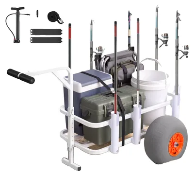 Produktbild von VEVOR Strandangelwagen, 159 kg Tragfähigkeit, Angelwagen mit robustem Aluminiumlegierungsrahmen, 330 mm All-Terrain PolyurethanBallonreifen, 6 Rutenhalter, für Outdoor-Aktivitäten Camping Picknick