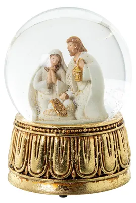 Schneekugel mit Krippe, Kunstharz, weiß/gold, 10x10x14,5 cm