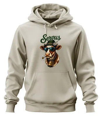 Produktbild von Servus Kuh Edelweiss Sonnenbrille Bayern Lederhose Dirndl Hoodie Kapuzenpullover, Natur, XL