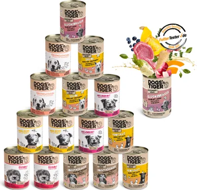 Produktbild von Dogs’n Tiger Adult Hundefutter, Nassfutter, Getreidefrei, Mixpaket Schlemmerparadies, Rind, Lamm, Truthahn, Huhn & Ente, 16tlg-Set
