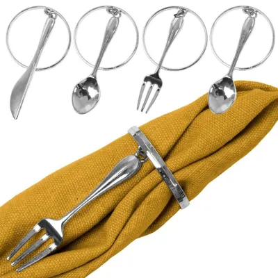 Image de Ronds de serviette lot de 4, argent, métal, 4 cm, couverts élégants
