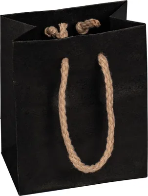 Produktbild von Papiertragetaschen 10 x 12 x 6,5 cm, Schwarz, glatt, Kordelhenkel - 12er Pack