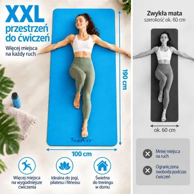 Zdjęcie produktu dla MOVIT Mata do ćwiczeń Yoga, 190 x 100 cm, jasnoniebieska
