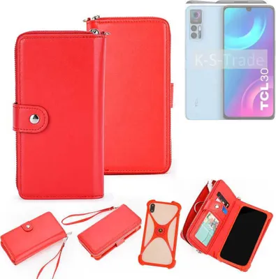 Produktbild von K-S-Trade 2in1 Schutzhülle Portemonnee Handyhülle mit Bumper kompatibel mit TCL 30+ Hülle Case Etui Geldbörse Smartphone rot (1x)