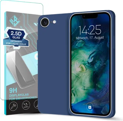Produktbild von Hülle für Apple iPhone 16e mit 9H Displayglas Displayschutz Plus Case Cover Bumper Silikon Softgrip Schutzhülle Farbe: Blau
