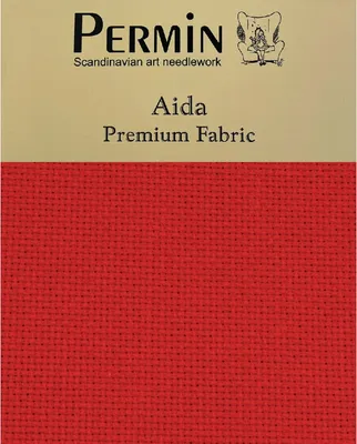 Image de Permin Precut 16 ct. Aida 355 couleur 30 rouge Noël, tissu pour point de croix 43x50 cm