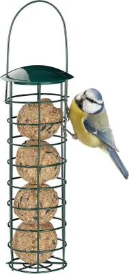 Productafbeelding van Famanu vogelzaadhouder - om op te hangen - voederstation voor wilde vogels - met dak - van ijzer - 31 cm - donkergroen