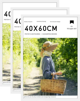 Obrázek produktu pro Sada tří rámů na obrázky, rozměr 40 x 60 cm, dřevěné, bílé, vhodné pro plakáty