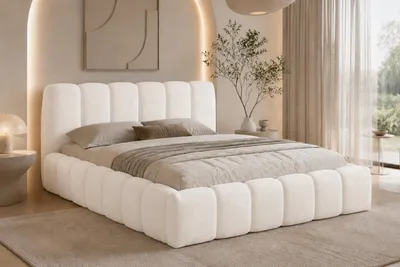 Image de Lit rembourré Kaiser Möbel avec coffre de rangement intégré, tissu velours "Catch Me", couleur crème, 180x200 cm, MICANDI