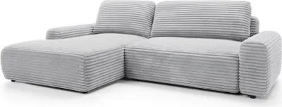 Immagine prodotto di FURNLUX Divano angolare in velluto a coste grigio chiaro e nero 264 cm / Colore principale: Grigio / Dimensioni: 264 x 85 x 162 cm