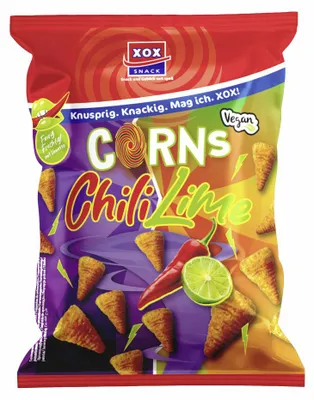 Productafbeelding van XOX Maïssnack met chili en limoen, pittig en fris, verpakking van 85 gram