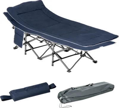 Produktbild von Campingbett, klappbares Feldbett mit Kopfkissen, 188 x 64,5 x 53 cm, Dunkelblau