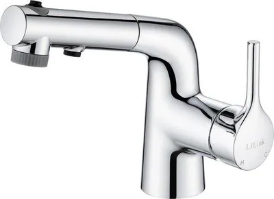 Produktbild von Unyqoos® Waschtischarmatur mit ausziehbarer Brause – Einhebelmischer, 3 Strahlarten, abnehmbarer Perlator, Auslauf bis 45 cm, Silber, 3/8 Zoll