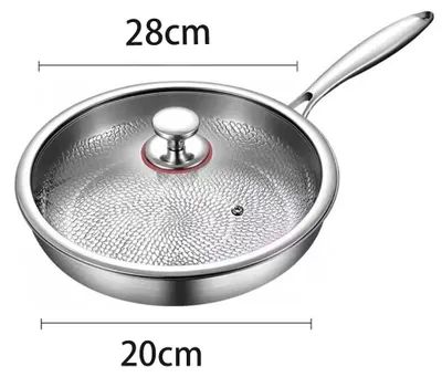 Zdjęcie produktu dla Patelnia Titan - 28 cm - Czysty tytan - Powłoka nieprzywierająca - Bez powłoki - Powierzchnia tłoczona młotkiem - Z pokrywką