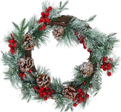Produktbild von Winter Türkranz Holz Ø 35 cm mit Kiefern Beeren und Zapfen Tür Kranz