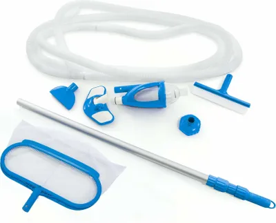 Produktbild von Intex Pool Reinigungsset, Teleskopstiel 2,79m / Schlauch 7,5m / 2tlg. Bodensauger mit Filtersieb zum Anschluß an die Filterpumpe,