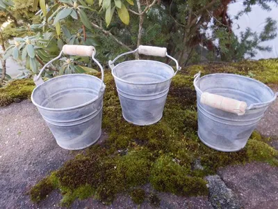 Produktbild von Zinkeimer Pflanztopfset 3 Stück Pflanztöpfe Blumentopf grau D 10 cm
