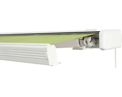 Produktbild von SOLUNA Kassettenmarkise Exquisit 4x3,5 Stoff Dessin 7244 Gestell RAL 9010 reinweiß Antrieb rechts inkl. Motor und Wandsc