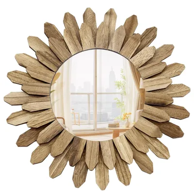 Wandspiegel mit Sonnenschliff, Holz, Boho-Stil, 30 cm, braun