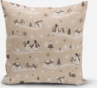 Produktbild von SCHÖNER LEBEN. Kissenhülle Pinguine Eisbären natur grau weiß Größe 50x50cm (HxB) 50x50cm (HxB) Größe