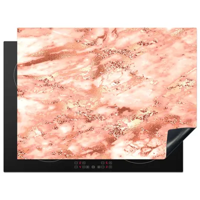 Produktbild von KitchenYeah© Herdabdeckplatte Marmor - Glitzer - Roségold , 71x52cm, Küche Deko, Glaskeramikkochfeld Herdabdeckung, Abdeckplatte fùr Kochfeld