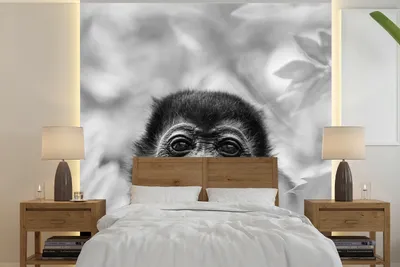 Produktbild von MuchoWow® Fototapete für Wohnzimmer oder Schlafzimmer Wandtapete Vinyl Motivtapete Porträt eines Brüllaffen in der Landschaft von Costa Rica in Schwarz-Weiß - 260x260 cm - Papiertapeten