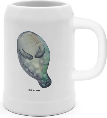 Produktbild von Mr. & Mrs. Panda Krug Seekuh Happy - Weiß - Geschenk, Neuanfang, Liebeskummer, Neustart, Achtsamkeit, Bier Humpen, Seidel, Urlaub, Respekt, Keramikkrug, Steinkrug