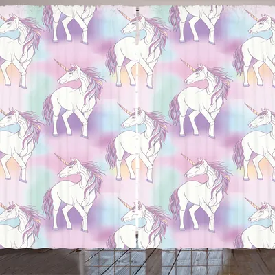 Obrázek produktu pro ARANDE Pastelová záclona, dětský motiv, barevný design, pohádkové jednorožce, komiksový styl, 280 x 245 cm, vícebarevná