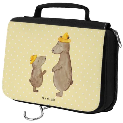 Produktbild von Mr. & Mrs. Panda Schminktasche Bären mit Hut - Gelb Pastell - Geschenk, Muttertag, badtasche, kulturtäschchen, Familie, Kulturbeutel, Dad, Papa, Vatertag, beautycase